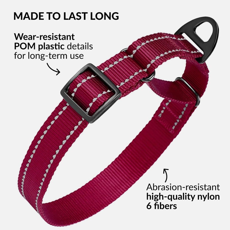 CollarDirect Reflective Martingale Dog Collar Nylon Heavy Duty Training Pet Collars for Small Medium Large Dogs Puppy Black Blue Mint Green Red Pink Purple Dark Red (S, Neck Size 11"-15", Dark Red) - Image 4
